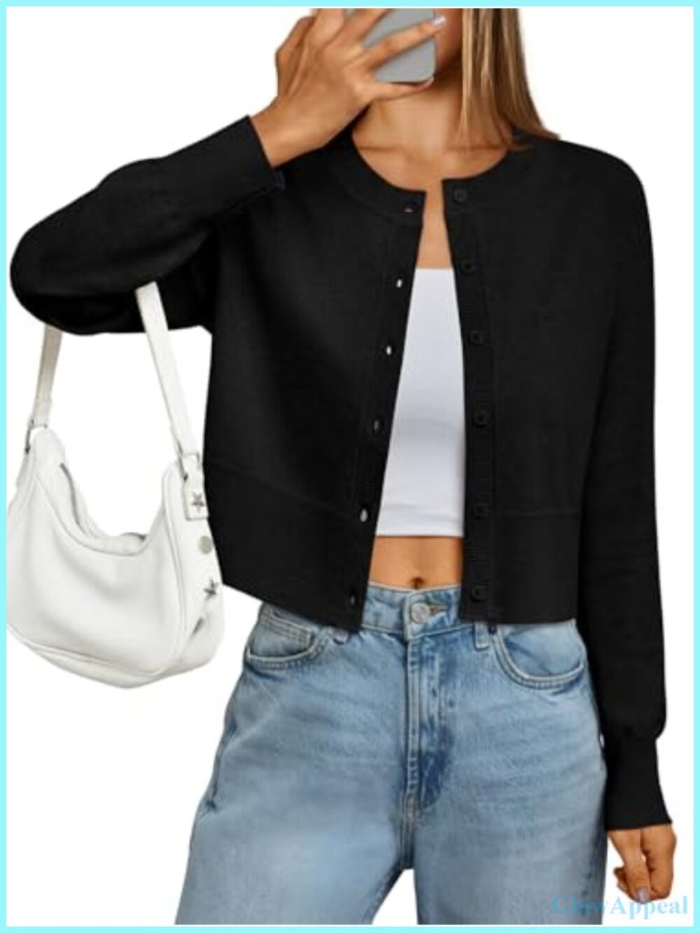 Cropped Cardigan Sweater Women Lightweight Long Sleeve Button